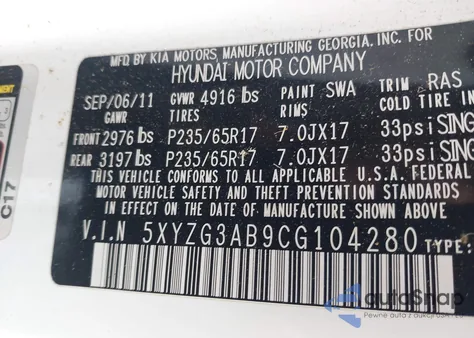 2012 Hyundai Santa Fe Gls from USA, damaged, VIN 5XYZG3AB9CG104280